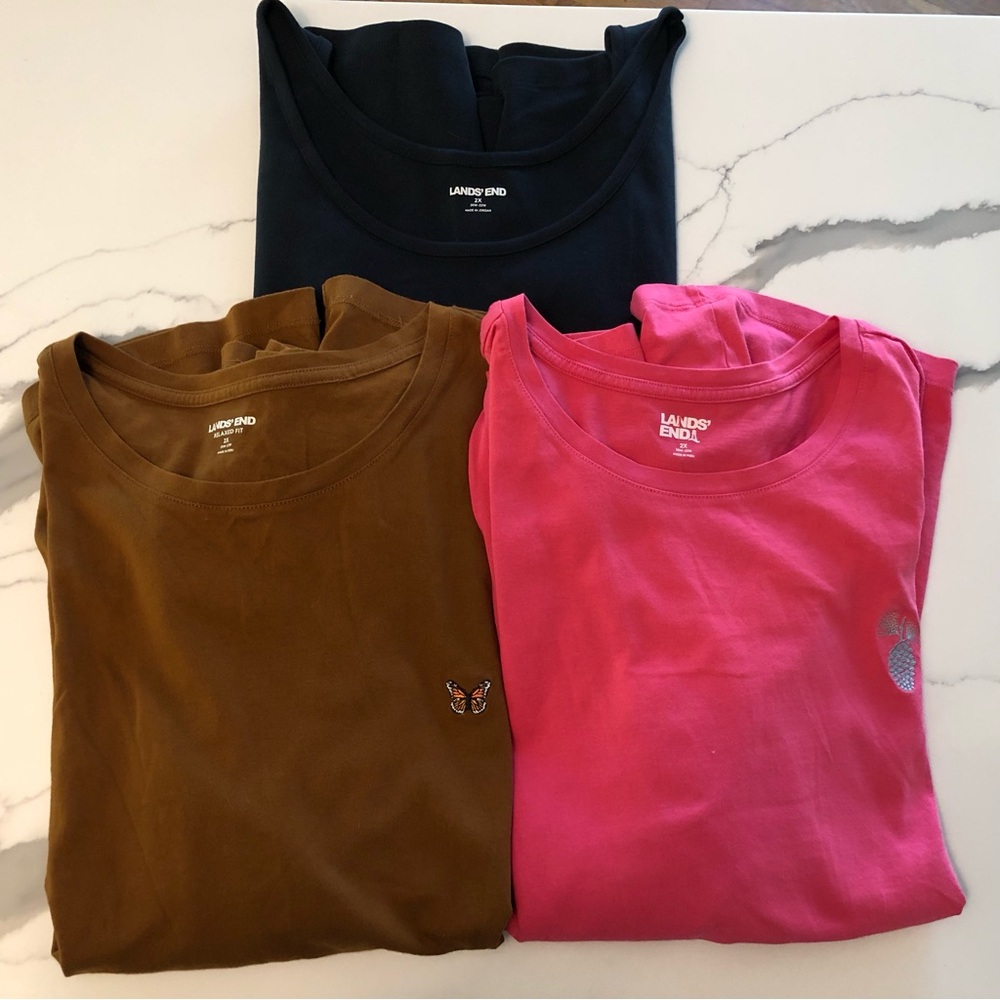 Lands' End Cotton T-Shirts 2 Long Sleeve Embroidered & 1 Tank Top Size 2X